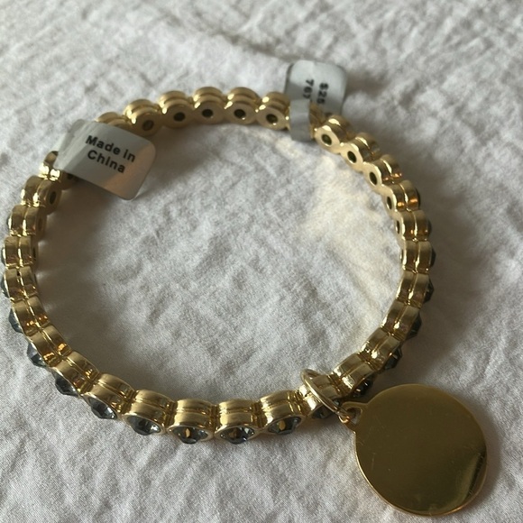 Gold tone slip on faux gem bracelet with gold charm - Picture 8 of 16